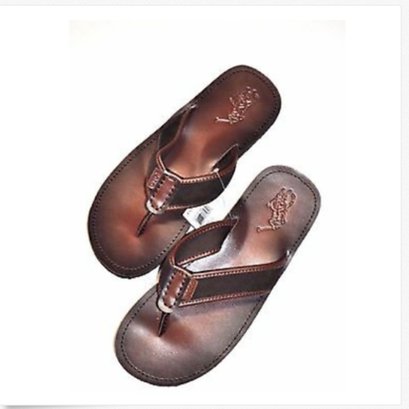 POLO RALPH LAUREN MEN'S BROWN LEATHER FLIP FLOP - Picture 8 of 9